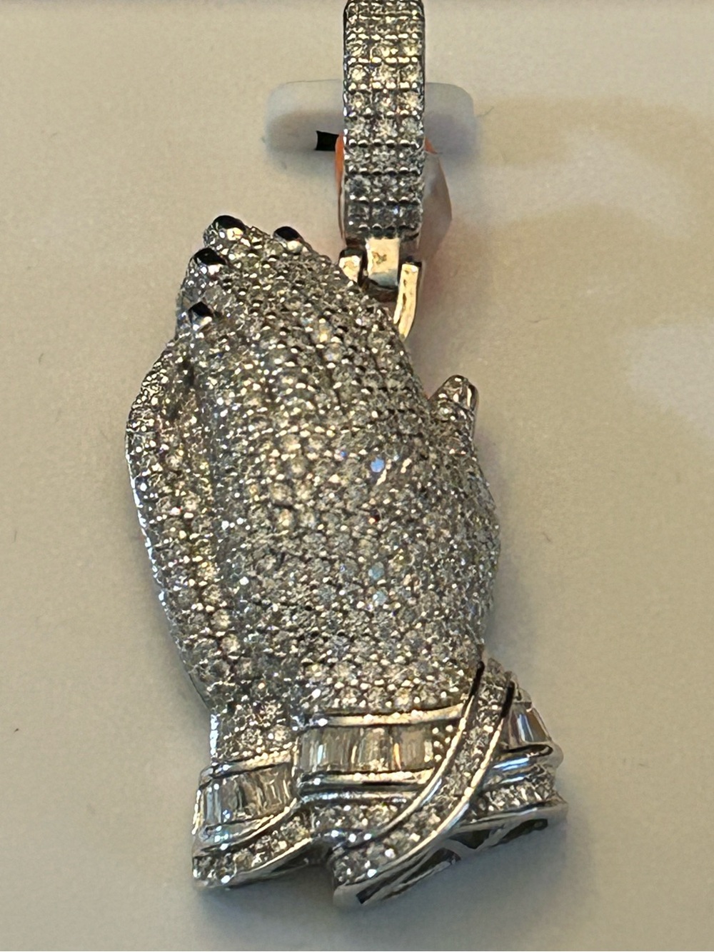 3.60CTW Pave’ Moissanite & Baguette Cuts Praying Hands Pendant in 925 SSilver